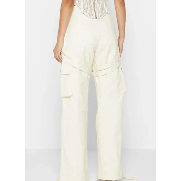 Maniere De Voir SZ 12 Strap Detail Cargo Pants - Cream 100% Cotton NWOT - Picture 2 of 9